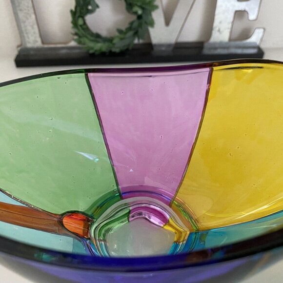VTG Multi Color Hand Painted Color Block Festival Glass Cream Pitcher Gravy Boat - Picture 9 of 16